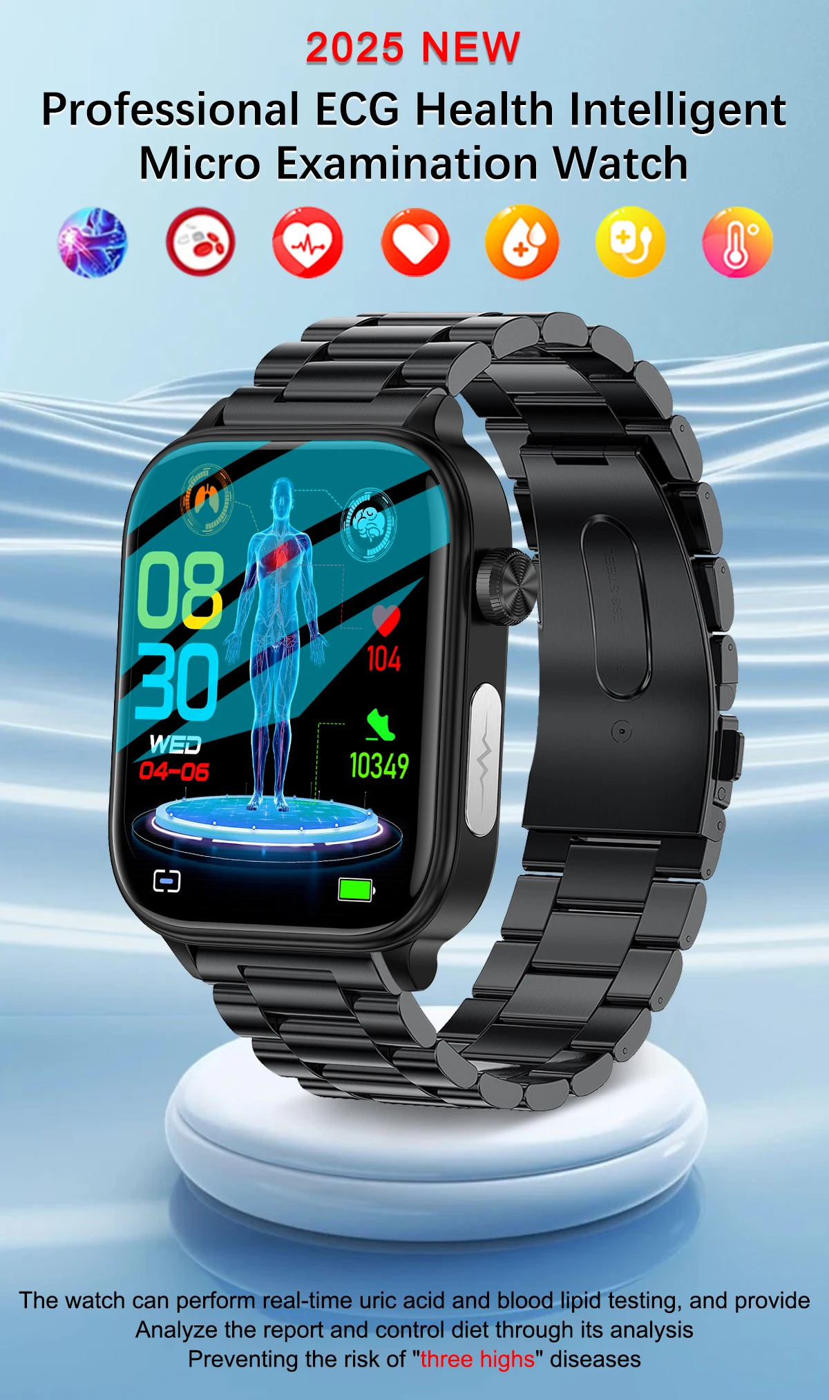 2025 New For XIAOM1 ECG+PPG Blood Fat Uric Acid Health Smartwatch Men Women Heart Rate Blood Pressure Bluetooth Call Smart Watch
