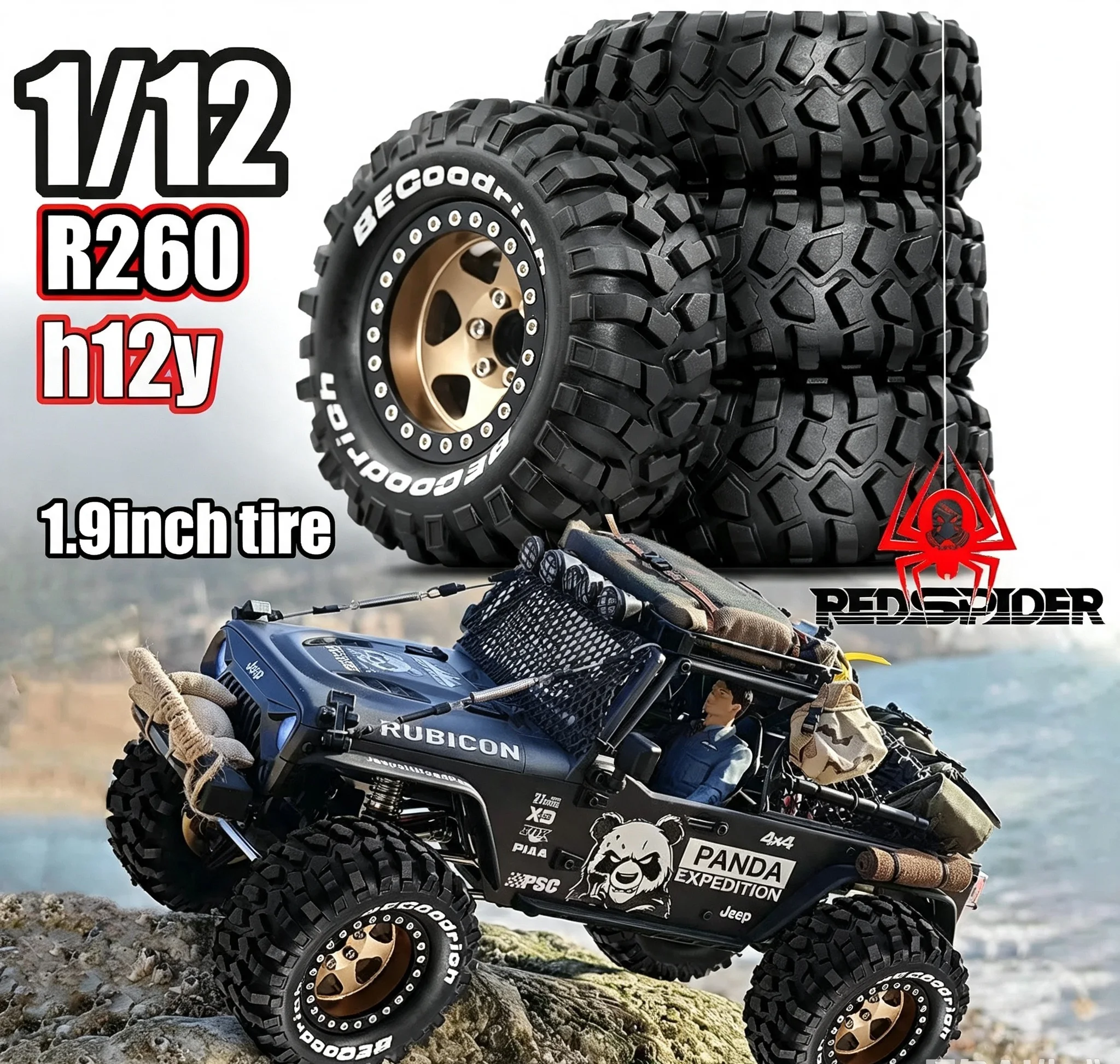4pcs 1.9" Rubber Tires Beadlock Wheels Rims for 1/10 RC Crawler Car Traxxas TRX4 Axial SCX10 90046 90047 MST HSP Redcat Gen8