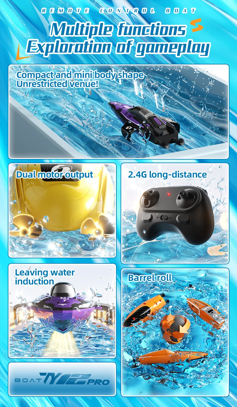 Children'S Mini Portable Electric Rc Boat 2.4Ghz High Speed Ship Water Outdoor Toy With Lighting Kids Adults Gifts Toys for Boys
