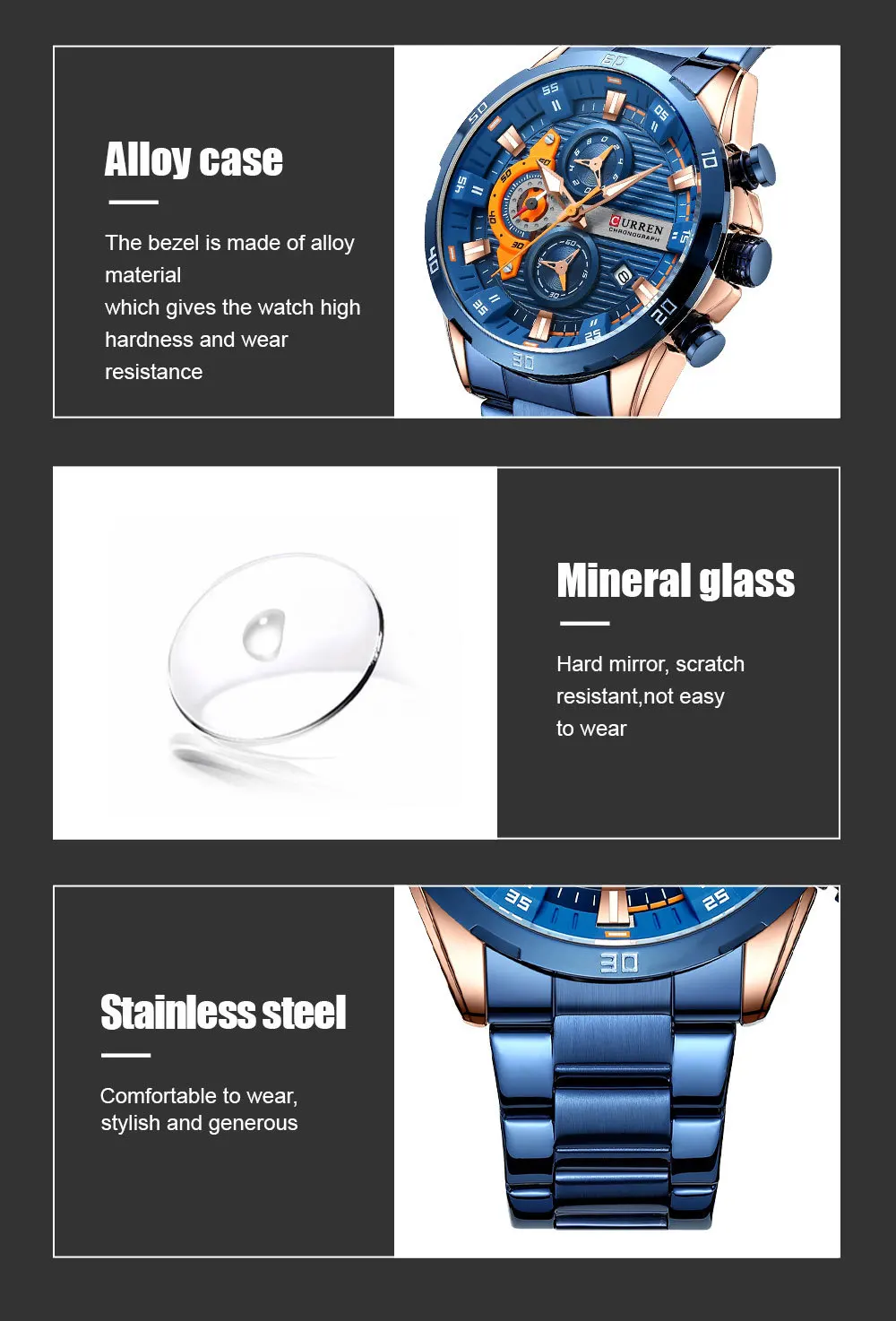 CURREN 8402 Creative Fashion Mens Business Casual Wristwatches Stainless Steel Luminous Dial Chronograph Clock
