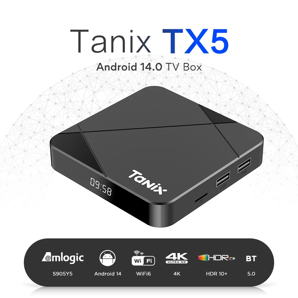 Tanix TX5 Android 14 Smart TV box Amlogic S905Y5 4GB 64GB 2.4G/5G Dual Wifi 6 AV1 BT Set Top Box DDR4 Media player