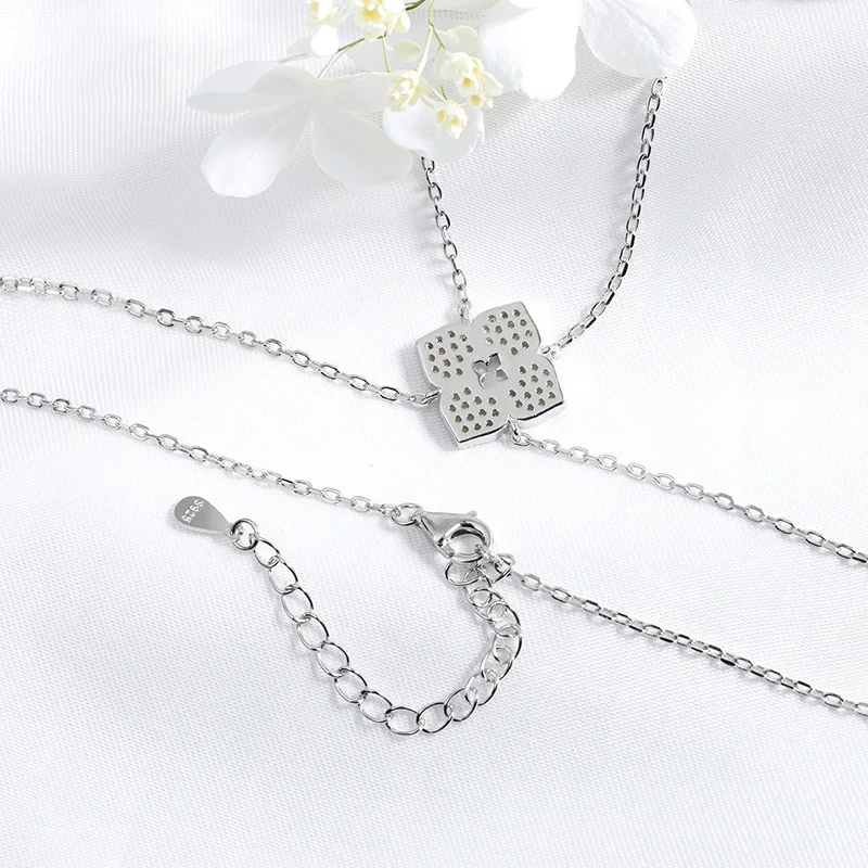Smyoue Full Moissanite Necklaces Sparkling Flowers Long Chain Wedding Girls Gift Lab Diamond Pendant 925 Sterling Silver Jewelry