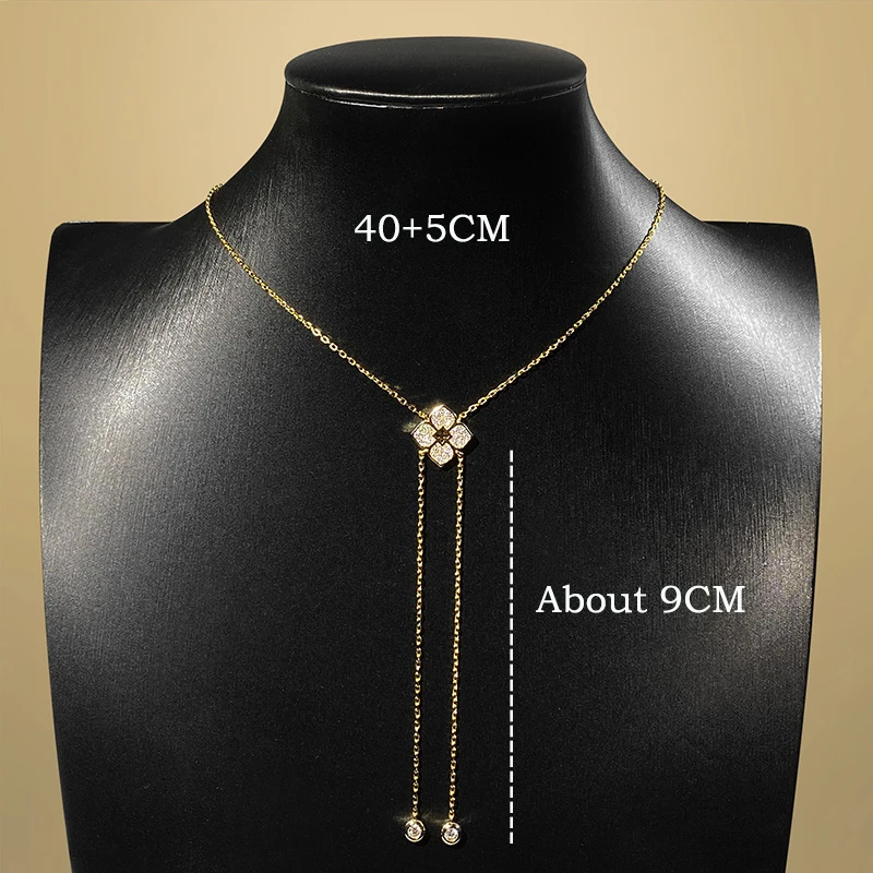 Smyoue Full Moissanite Necklaces Sparkling Flowers Long Chain Wedding Girls Gift Lab Diamond Pendant 925 Sterling Silver Jewelry