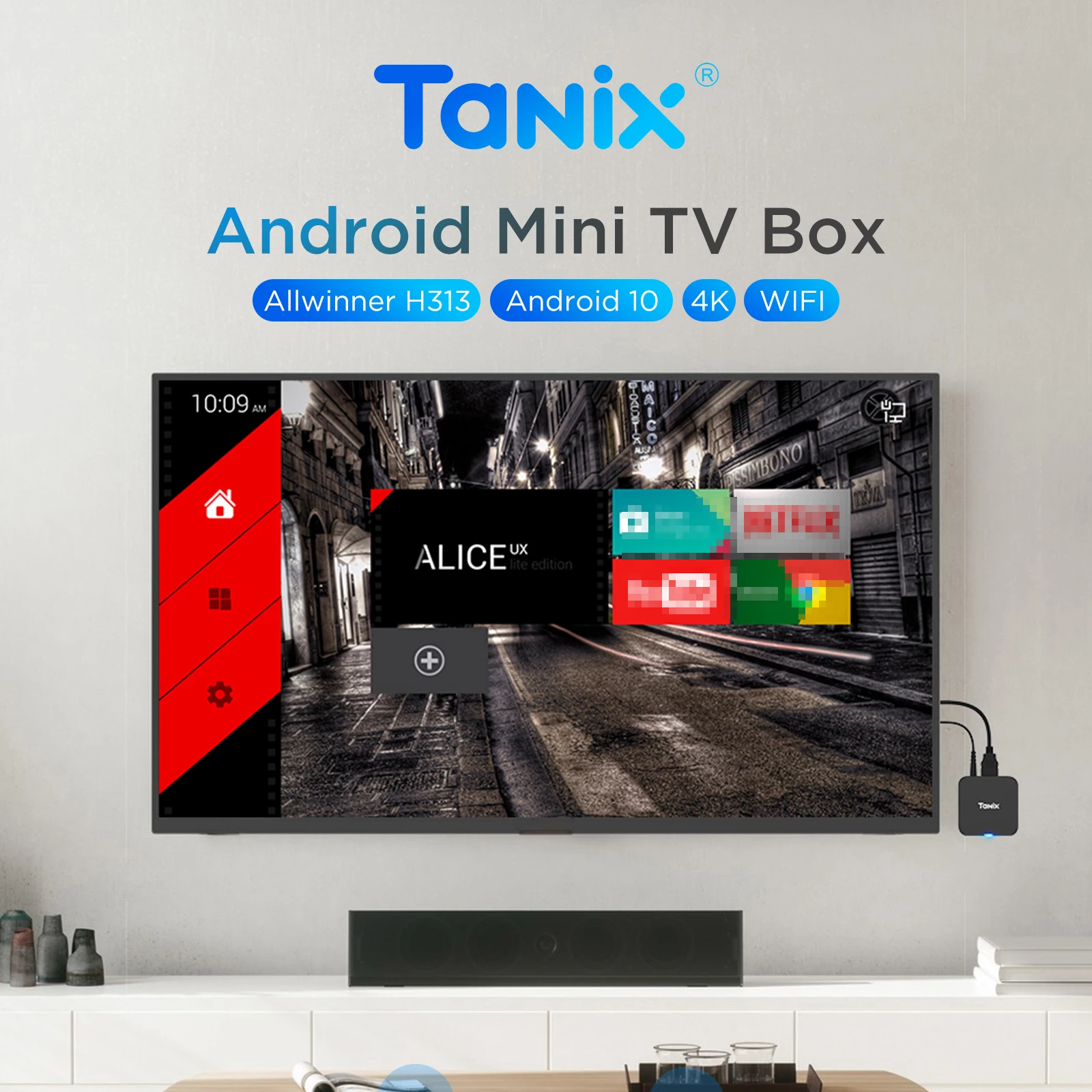 Tanix TX1 Android TV Box Allwinner H313 2.4G Wifi Mini Smart TV Stick Power by DC 5V 2A