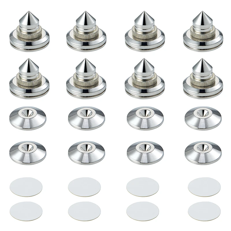 Pailvens Loudspeaker Spikes Set of 8 Loudspeaker Feet Height Adjustable Copper Alloy Subwoofer Spikes with 16x Adhesive Pads
