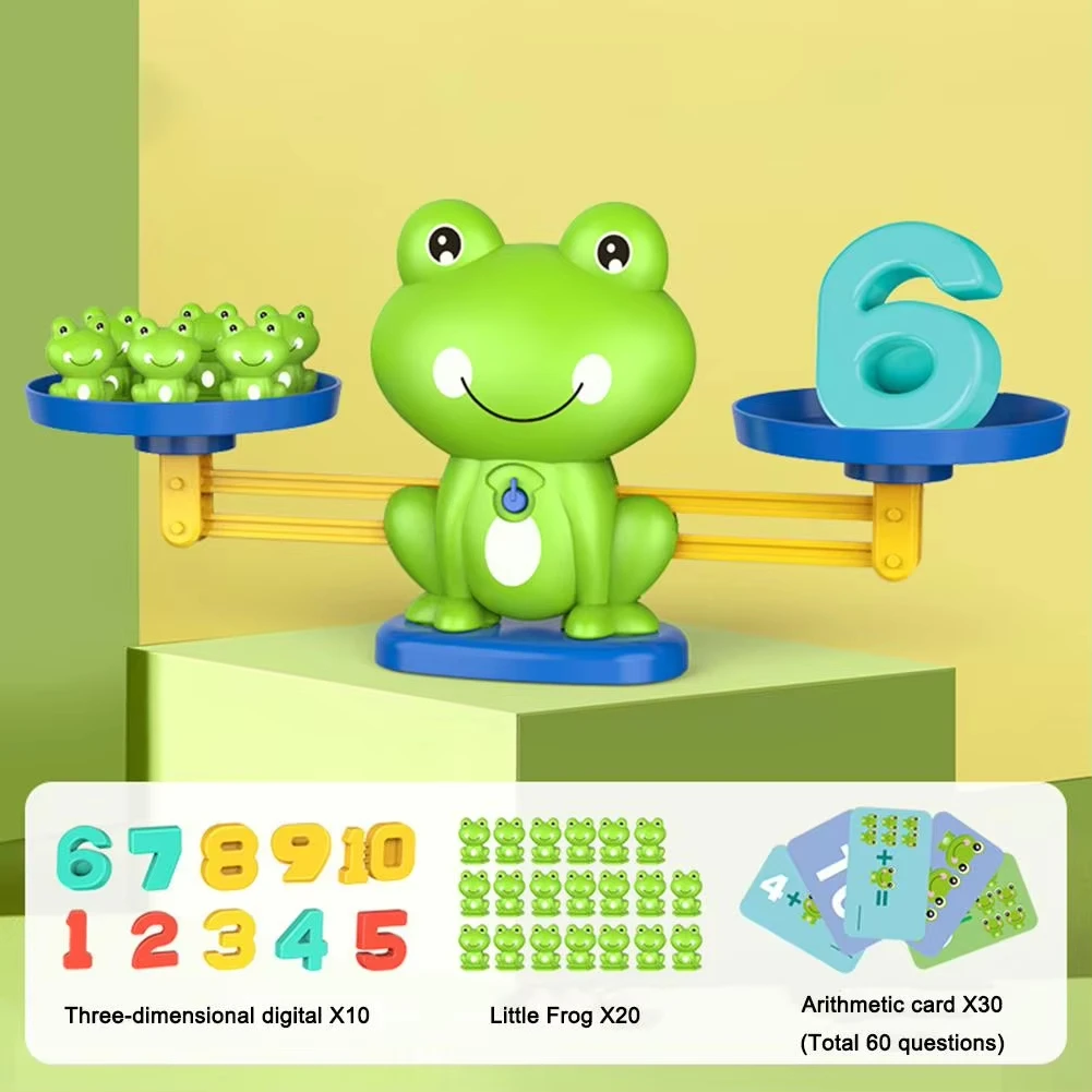Montessori Frog Balance Math Toy, Number Counting Game with Addition & Subtraction, Early Learning Birthday Gift for Kids