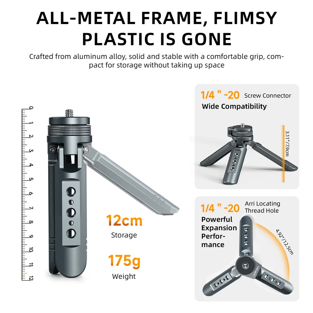 LEAPLIGHT Aluminum Mini Tripod for DJI Osmo Pocket 3/4/4P/360LunaUltra Camera Tripod Handheld Grip w 360° BallHead+Phone Stand