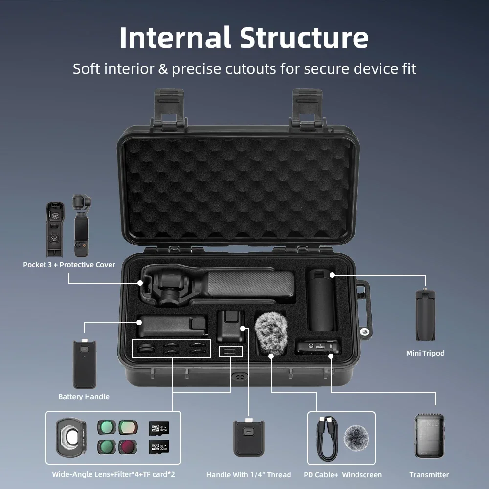 ForDJI Pocket 4 Waterproof Hard Case for DJI Osmo Pocket 3 Camera Accessories Travel Box Portable Carrying Case Black Suitcase