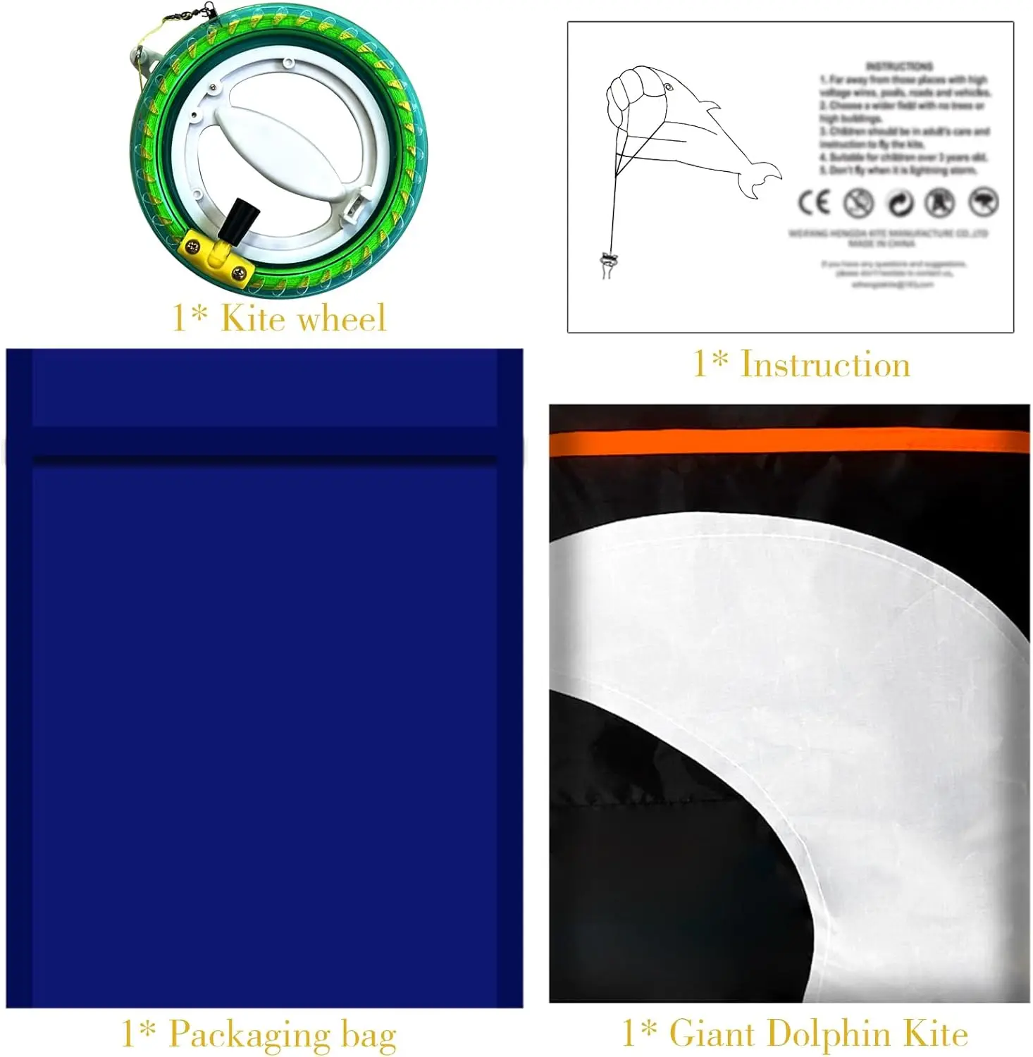 New Arrive  Outdoor Fun Sports Single Line 57Inch Black Software Whale/ Dolphin Kite / Animal Kites With 14cm Wheel Good Flying