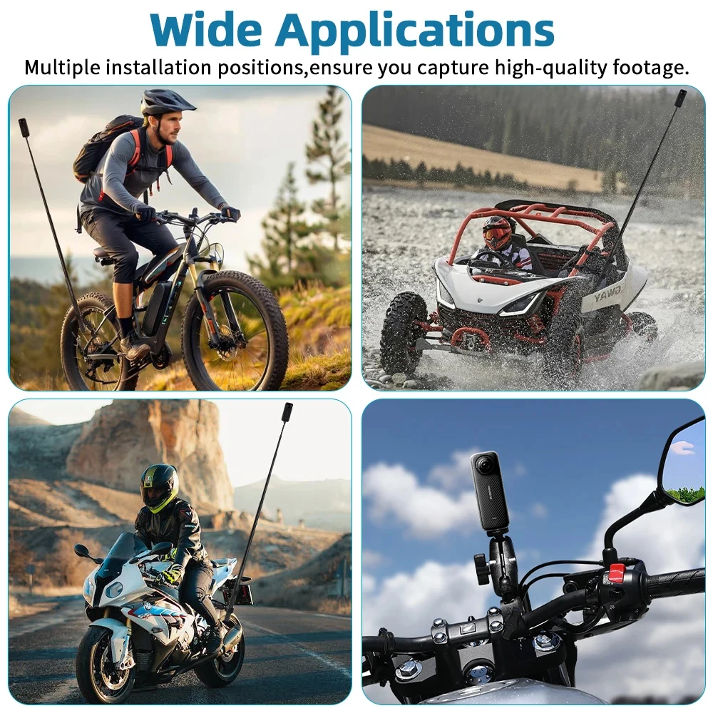 Motorcycle Mount Kit for Insta360 X5 X4 X3 X2 RS DJI GoPro Double Clamp Handlebar Selfie Stick for Insta 360 Mount Accessories