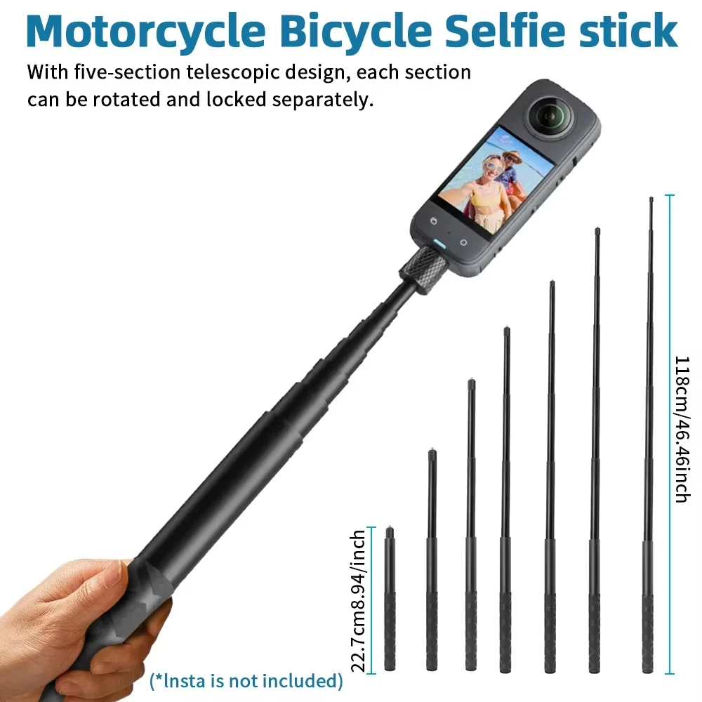 Motorcycle Mount Kit for Insta360 X5 X4 X3 X2 RS DJI GoPro Double Clamp Handlebar Selfie Stick for Insta 360 Mount Accessories