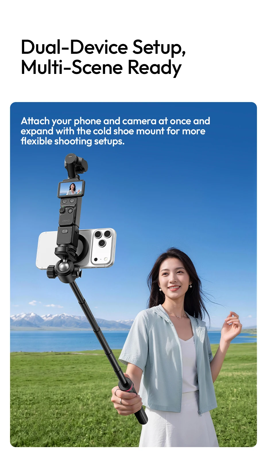 Ulanzi MT-44M Selfie Stick Ground Tripod 1/4''&Magnetic Selfie Stick for Smartphone Camera One-Touch Auto Deploy for Travel