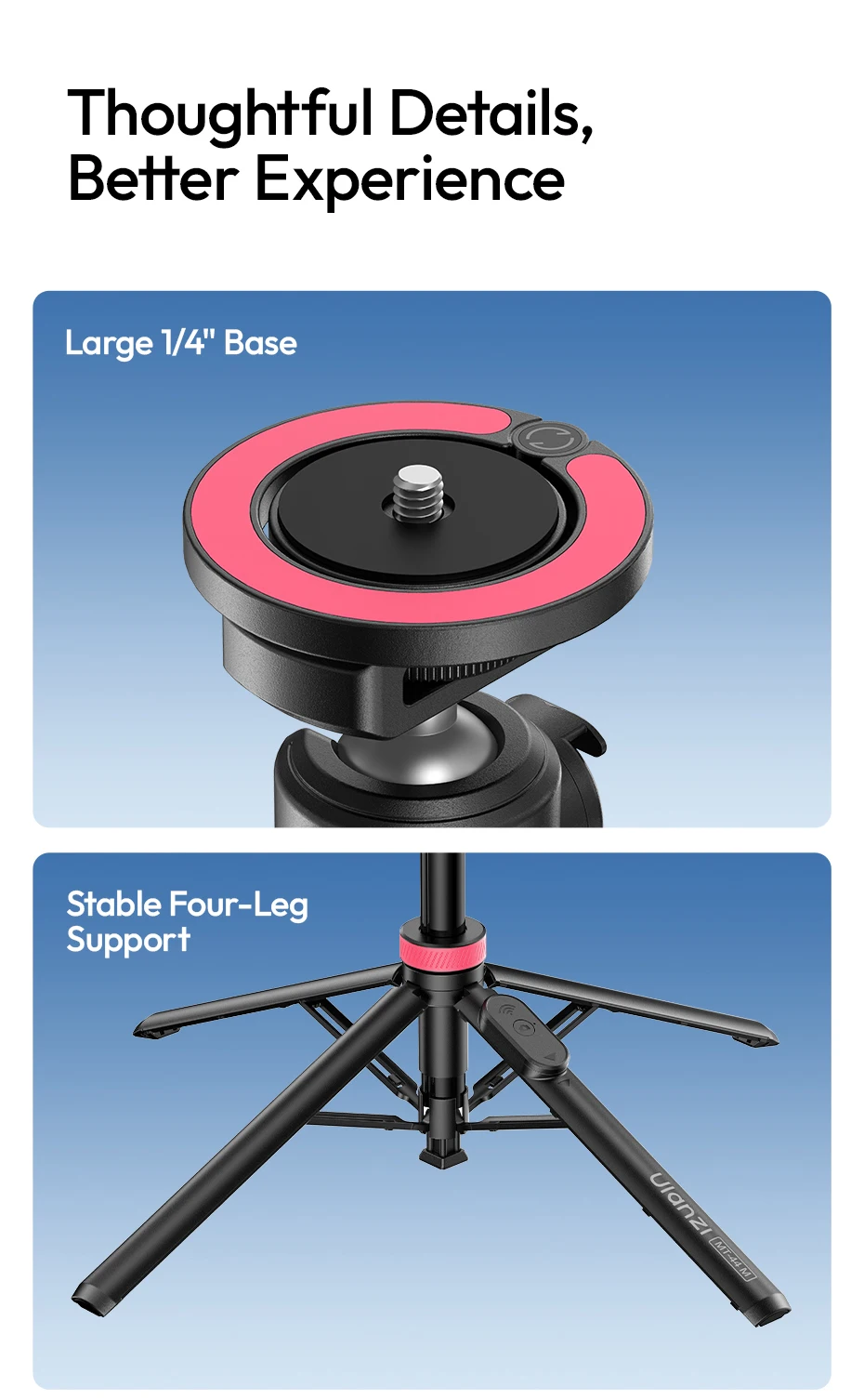 Ulanzi MT-44M Selfie Stick Ground Tripod 1/4''&Magnetic Selfie Stick for Smartphone Camera One-Touch Auto Deploy for Travel