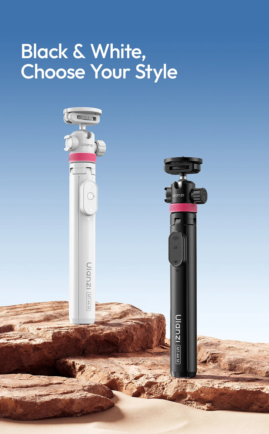 Ulanzi MT-44M Selfie Stick Ground Tripod 1/4''&Magnetic Selfie Stick for Smartphone Camera One-Touch Auto Deploy for Travel