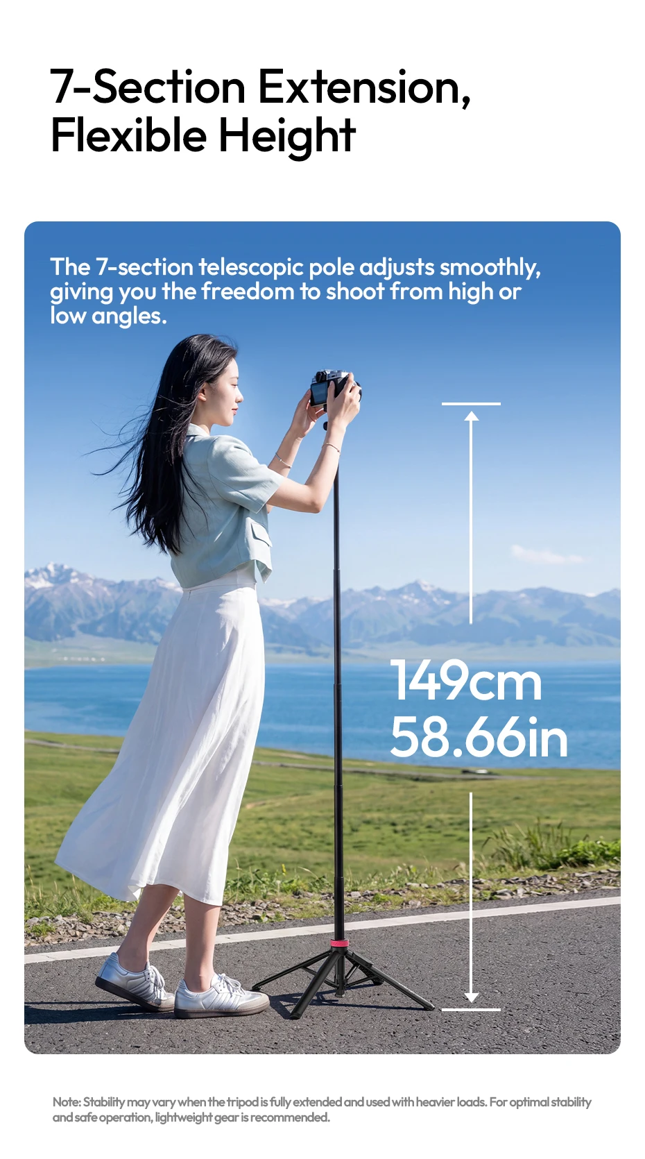 Ulanzi MT-44M Selfie Stick Ground Tripod 1/4''&Magnetic Selfie Stick for Smartphone Camera One-Touch Auto Deploy for Travel