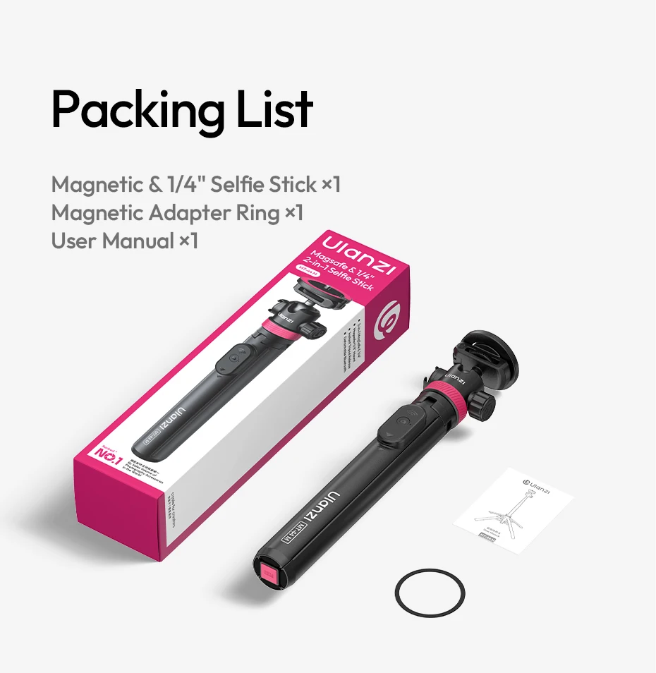 Ulanzi MT-44M Selfie Stick Ground Tripod 1/4''&Magnetic Selfie Stick for Smartphone Camera One-Touch Auto Deploy for Travel