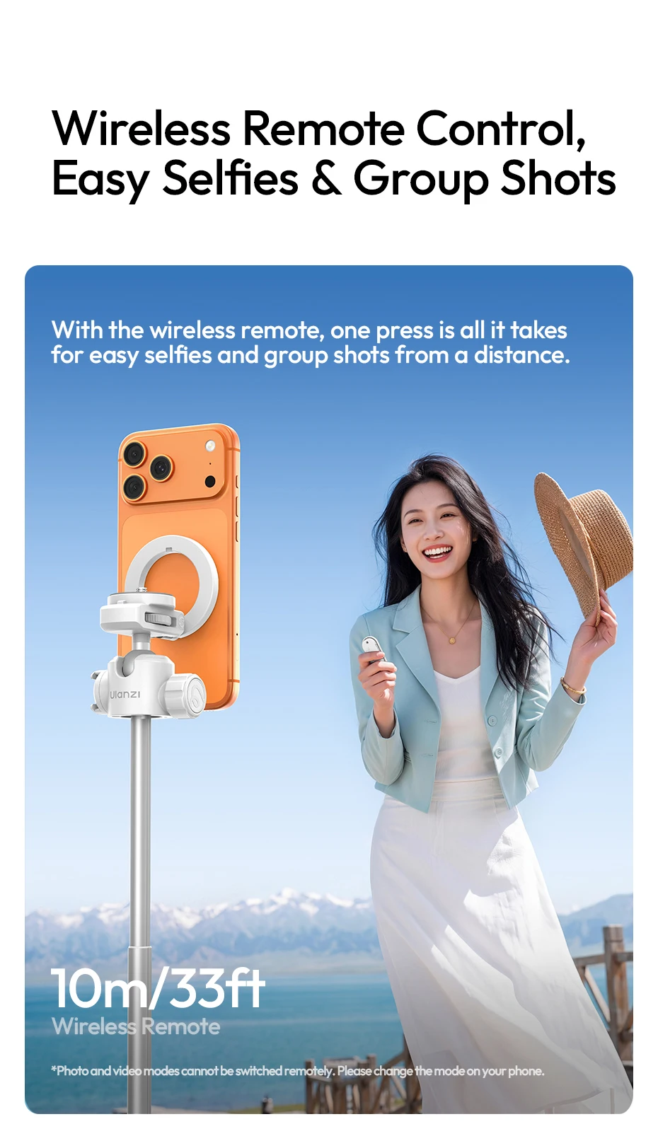 Ulanzi MT-44M Selfie Stick Ground Tripod 1/4''&Magnetic Selfie Stick for Smartphone Camera One-Touch Auto Deploy for Travel