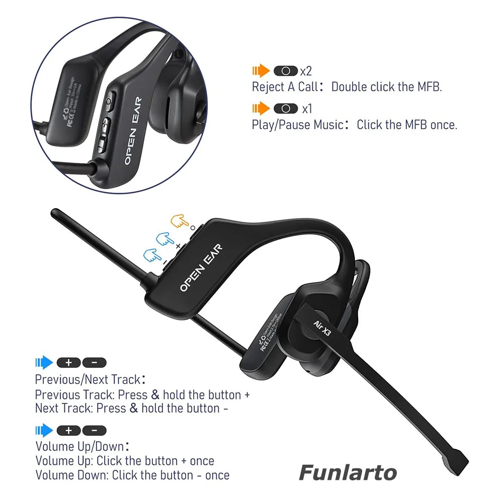 Bluetooth Headset Open Ear, Bluetooth Headphones with Microphone,Bluetooth 5.3 Wireless Headset with Boom Mic for Work Call