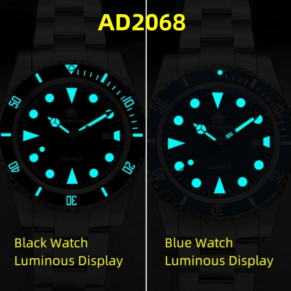 ADDIESDIVE Luxury Men's Analog Watch BGW9 Luminous Ceramic Bezel Bubble Mirror Glass Diver's Watch 200m Quartz Watches AD2068
