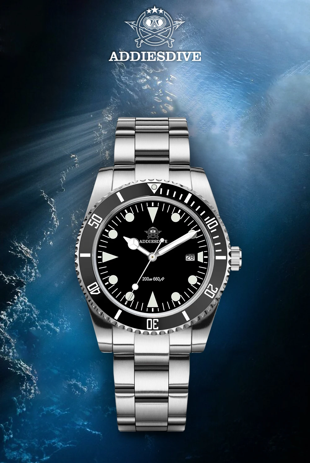 ADDIESDIVE Luxury Men's Analog Watch BGW9 Luminous Ceramic Bezel Bubble Mirror Glass Diver's Watch 200m Quartz Watches AD2068