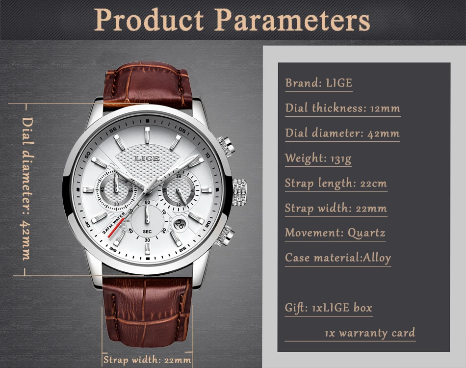 LIGE 2025 Watch Men Fashion Sports Quartz Clocks Mens Watches Top Brand Leather Military Waterproof Date Watch Relogio Masculino
