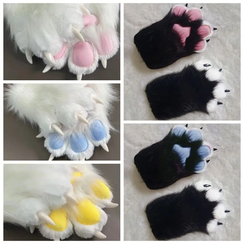 Kawaii Cartoon Cosplay Costume Gloves Furry Fursuit Kigurumi Plush Cat Paw Gloves Squeaky Kig Warm Cosplay Props Gifts