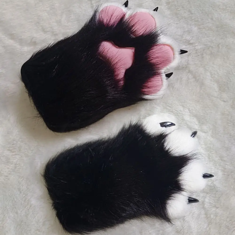Kawaii Cartoon Cosplay Costume Gloves Furry Fursuit Kigurumi Plush Cat Paw Gloves Squeaky Kig Warm Cosplay Props Gifts