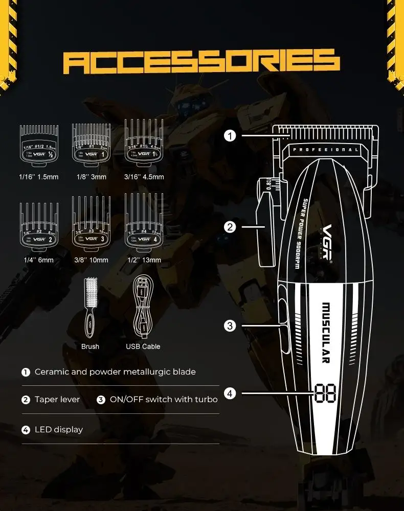 VGR Clipper Professional Hair Trimmer Electric Hair Cutting Machine 9000 RPM Hair Clipper Barber Cordless Clipper for Men V-285
