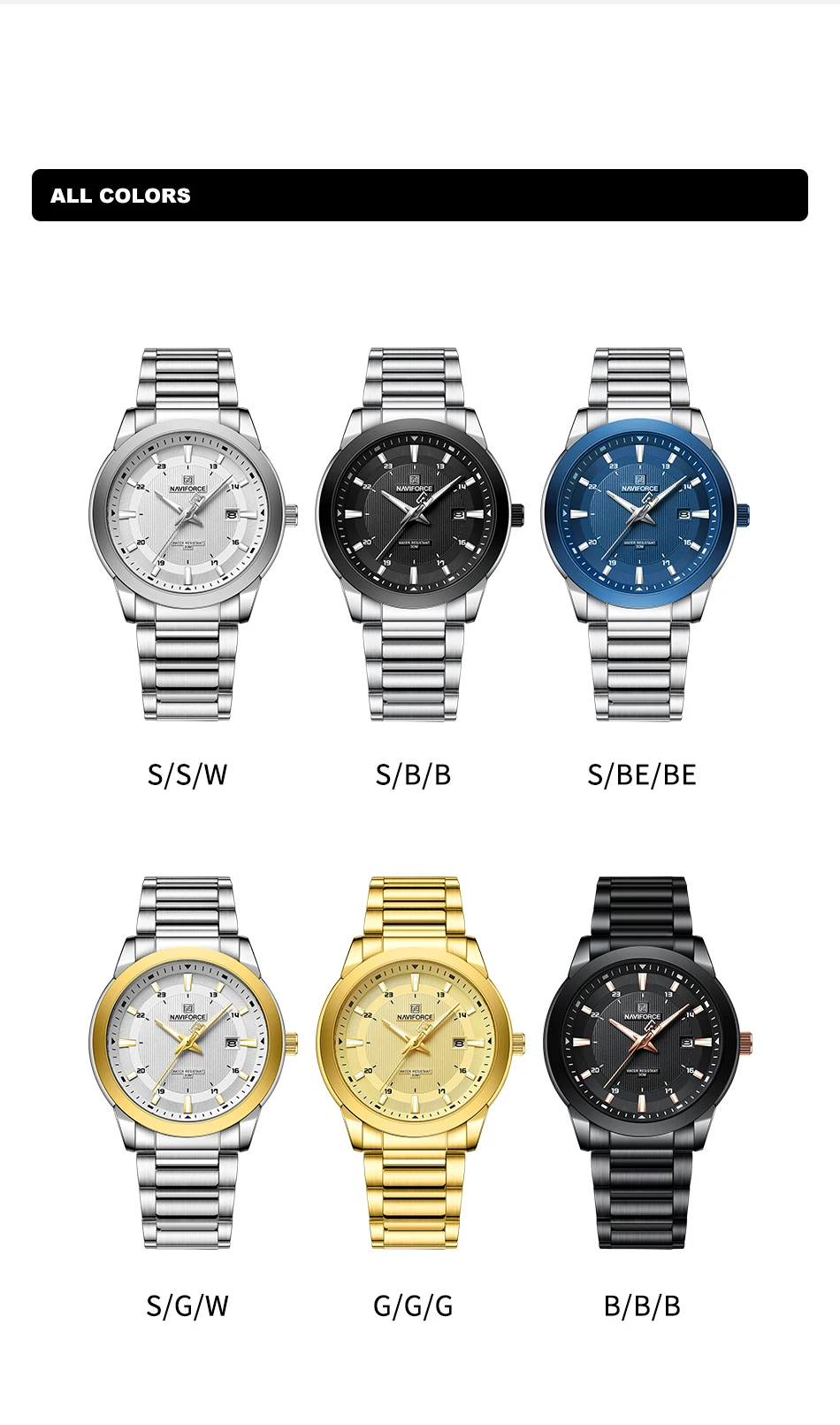 2024 Top Brand NAVIFORCE Mens Watches Stainless Steel Strap Casual Male Quartz Sports Wristwatch Luxury Waterproof Date Clock