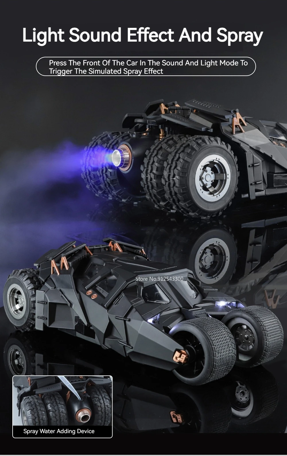 Large Scale 1:18 Batmobile Car Model Toy The Dark Knight Trilogy Sound Light Sliding Spray Alloy Vehicle Models Ornaments Gifts