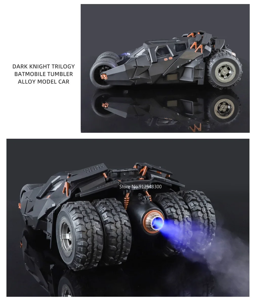 Large Scale 1:18 Batmobile Car Model Toy The Dark Knight Trilogy Sound Light Sliding Spray Alloy Vehicle Models Ornaments Gifts