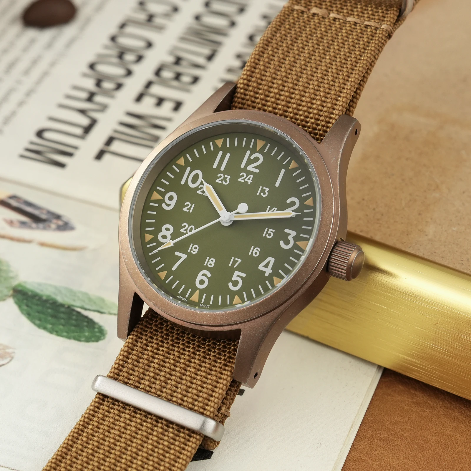 Militado Ml05 Vintage Field Watch VH31 Sweep Second Quartz Movement Sapphire Crystal High Clear AR Coating Luminous 38Mm Watches