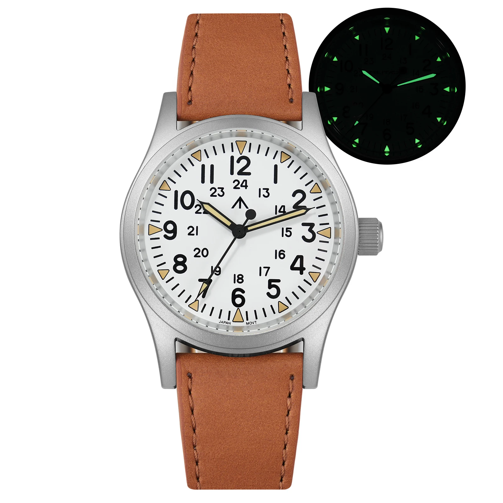Militado Ml05 Vintage Field Watch VH31 Sweep Second Quartz Movement Sapphire Crystal High Clear AR Coating Luminous 38Mm Watches