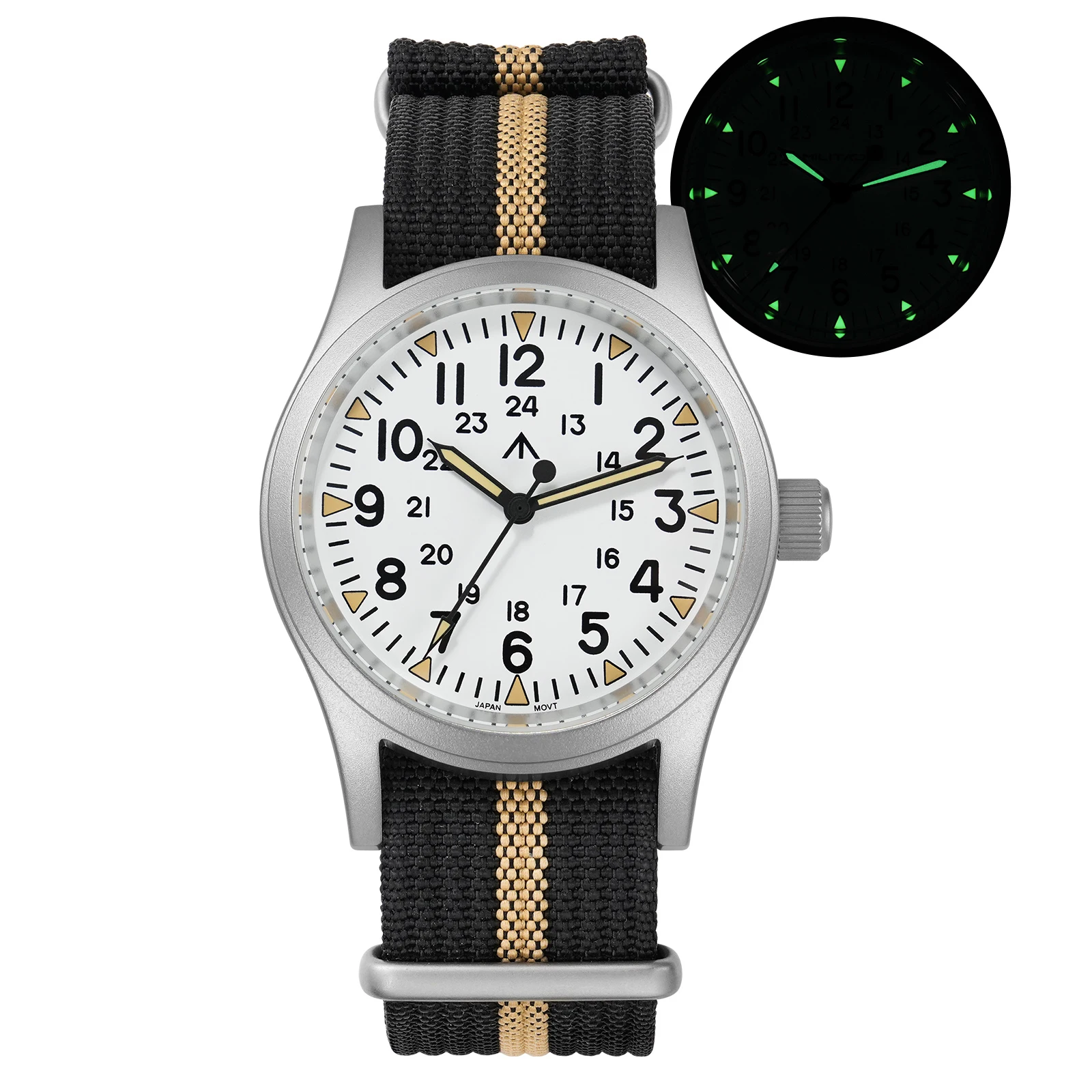 Militado Ml05 Vintage Field Watch VH31 Sweep Second Quartz Movement Sapphire Crystal High Clear AR Coating Luminous 38Mm Watches