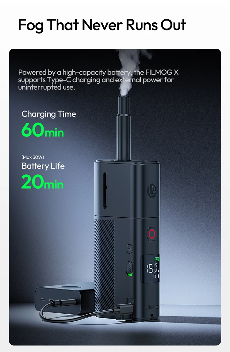 Ulanzi FM02 FILMOG X 30W Portable Smoke Machine Real-time Dispaly Type-C Charging for Photography Video Filming Stage Effect