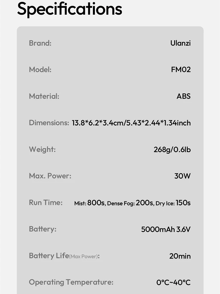 Ulanzi FM02 FILMOG X 30W Portable Smoke Machine Real-time Dispaly Type-C Charging for Photography Video Filming Stage Effect