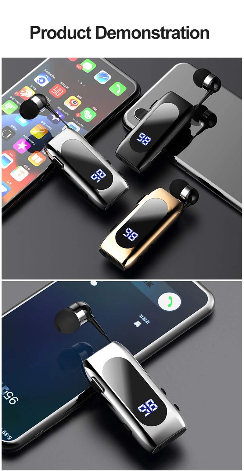 K55 Lavalier Business Bluetooth 5.2 Headphone Talk/Music Time 20 Hours,LED Digital Display,Noice Cancelling Wireless Earphones