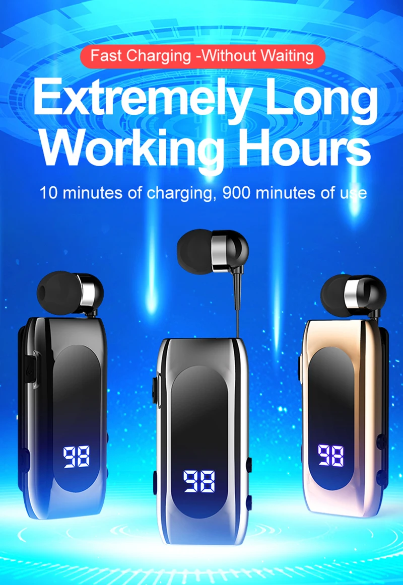 K55 Lavalier Business Bluetooth 5.2 Headphone Talk/Music Time 20 Hours,LED Digital Display,Noice Cancelling Wireless Earphones