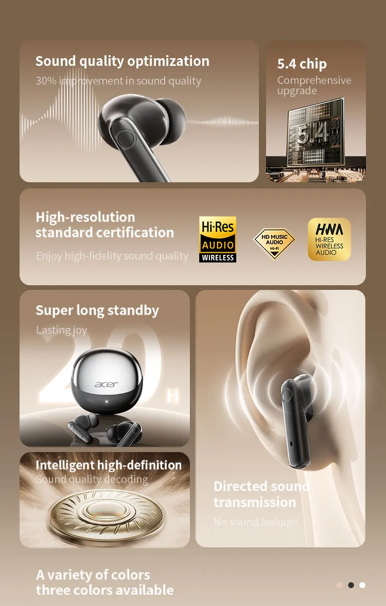 Acer Ohr546 Bluetooth Headphones 2025 New Model Wireless Earphones In-Ear Design Comfortable to Wear for Sports, Running, Calls, Noise Reduction, Compatible with Mobile Phones, Tablets, and Laptop Devices
