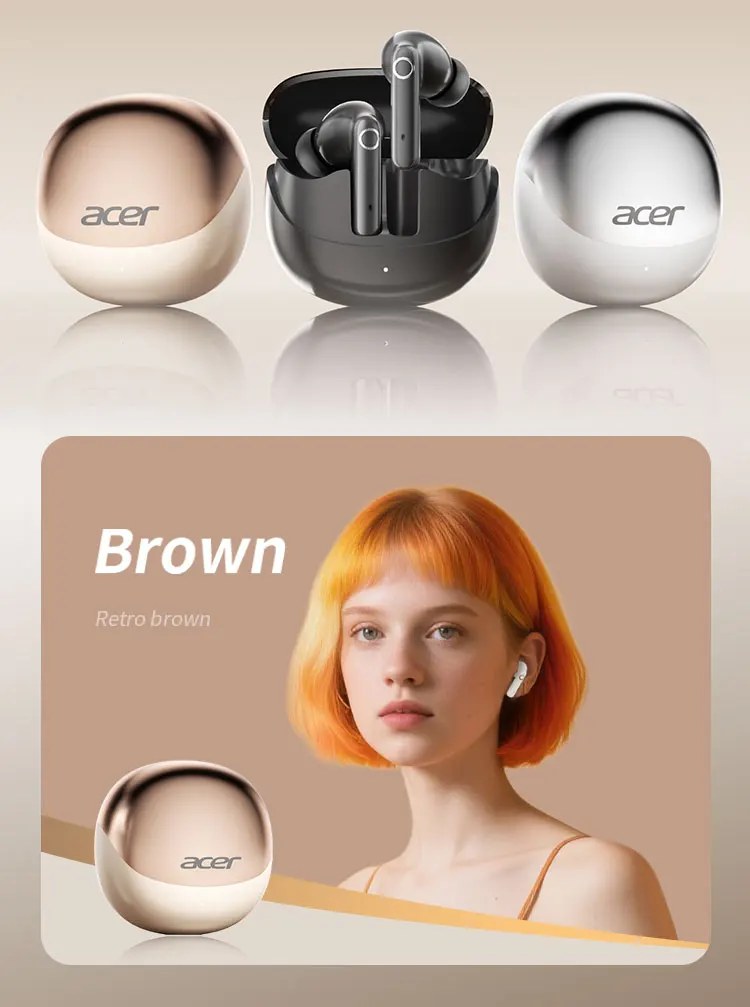 Acer Ohr546 Bluetooth Headphones 2025 New Model Wireless Earphones In-Ear Design Comfortable to Wear for Sports, Running, Calls, Noise Reduction, Compatible with Mobile Phones, Tablets, and Laptop Devices
