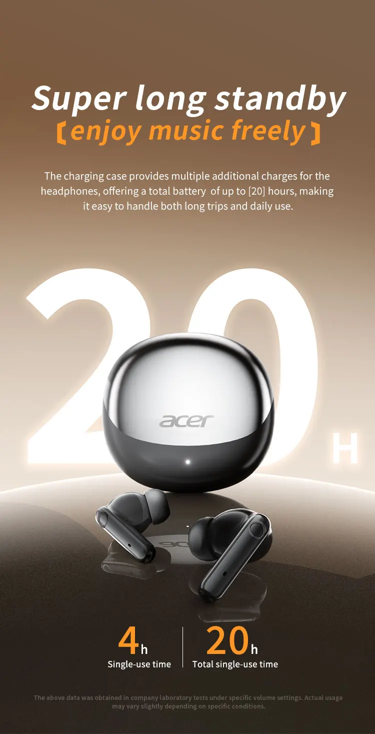 Acer Ohr546 Bluetooth Headphones 2025 New Model Wireless Earphones In-Ear Design Comfortable to Wear for Sports, Running, Calls, Noise Reduction, Compatible with Mobile Phones, Tablets, and Laptop Devices