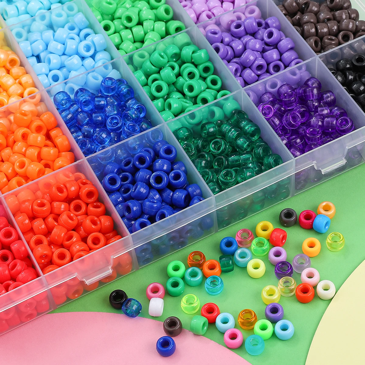 2400pcs Bead Craft Kit - Multicolor Plastic Pony Beads for Jewelry Making, Bracelets, Hair Braiding & DIY Crafts with Organizing