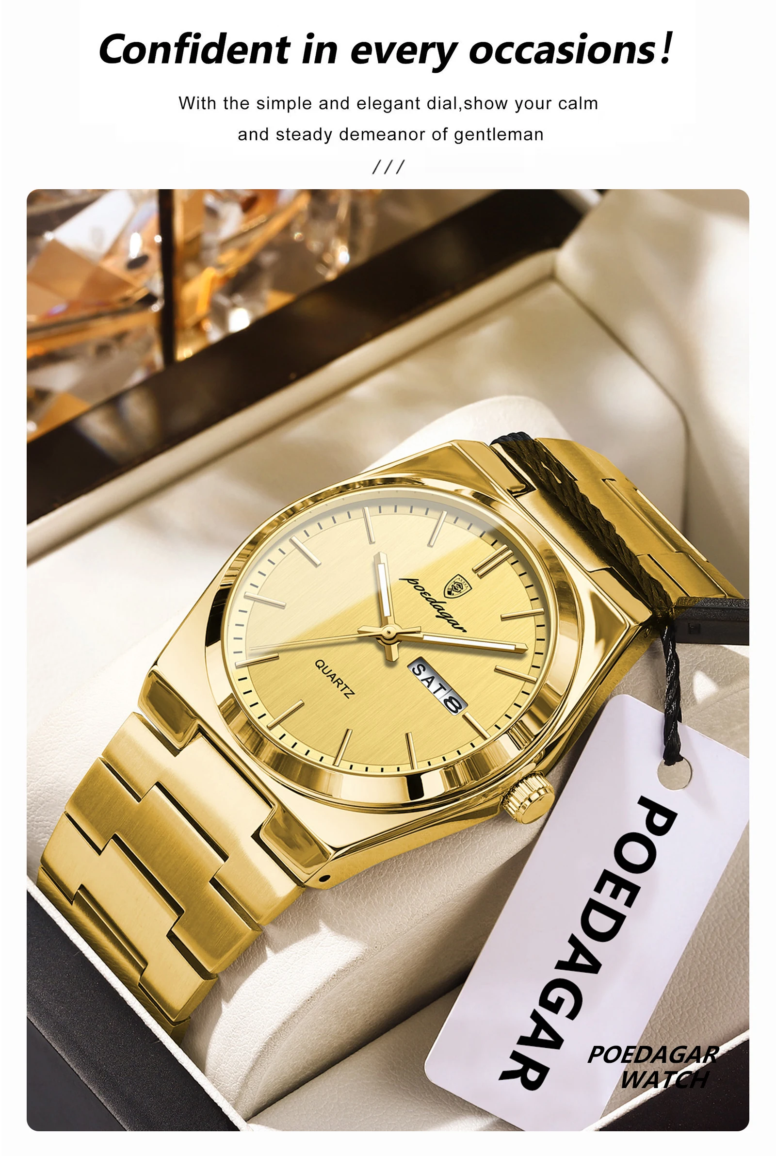 POEDAGAR Fashion Classic Man Watch Waterproof Luminous Date Week Luxury Men Watch Stainless Steel Quartz Business Men's Watches