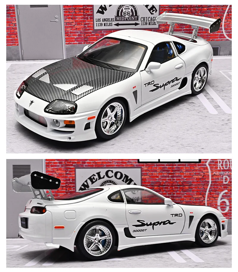 1:24 Fast & Furious Supra Alloy Diecast Sports Car Model, Pull Back Toy with Light & Sound Collectible Gift for Car Fans