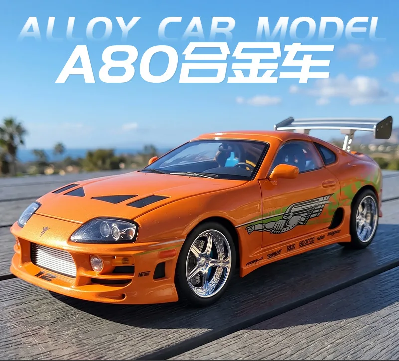1:24 Fast & Furious Supra Alloy Diecast Sports Car Model, Pull Back Toy with Light & Sound Collectible Gift for Car Fans