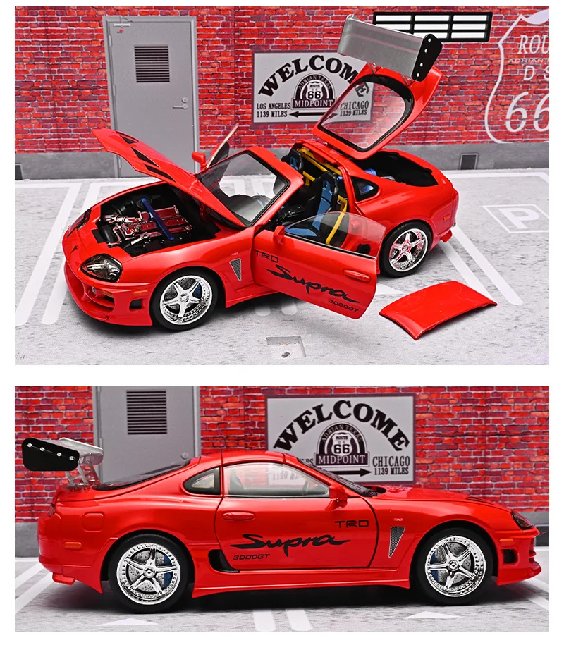 1:24 Fast & Furious Supra Alloy Diecast Sports Car Model, Pull Back Toy with Light & Sound Collectible Gift for Car Fans