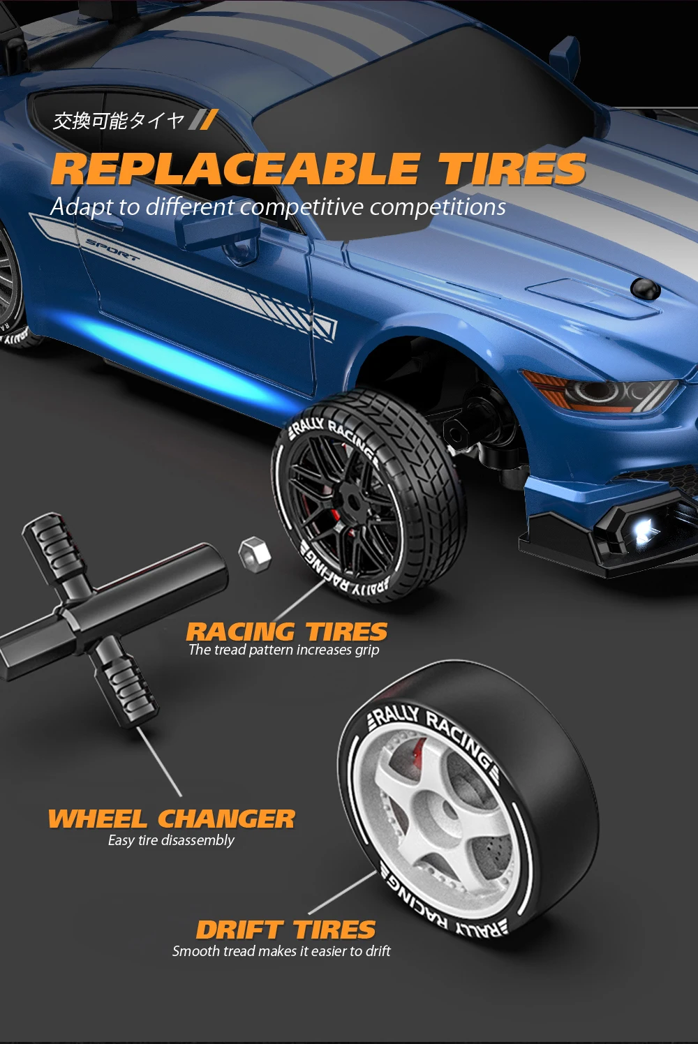 RC Drift Car 4WD Remote Control High Speed Racing Vehicle with LED Lights 2.4GHz Radio 4x4 Off-Road Truck Toy for Children Kids