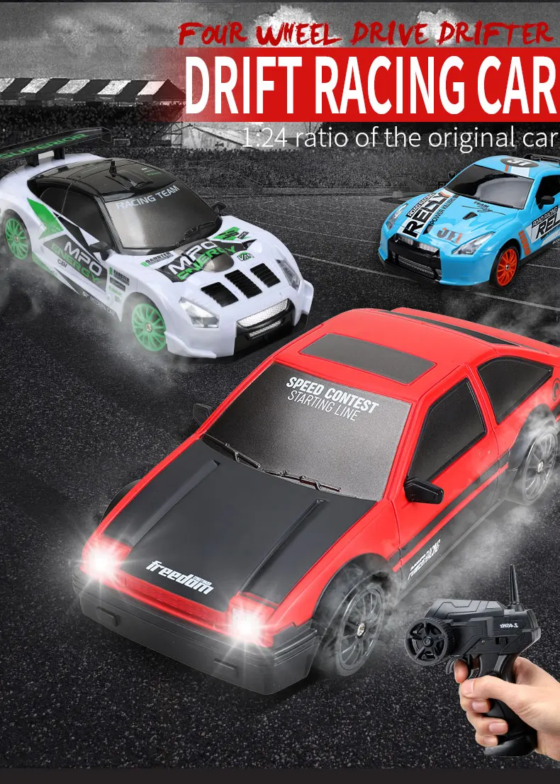 RC Drift Car 4WD Remote Control High Speed Racing Vehicle with LED Lights 2.4GHz Radio 4x4 Off-Road Truck Toy for Children Kids
