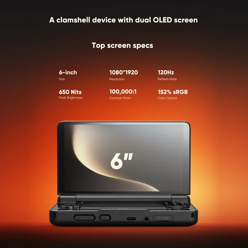 AYN THOR Clamshell Handheld Game Console 6" 120Hz AMOLED Snapdragon 8 Gen 2 4K DP Output Snapdragon 8 Gen 2 6000mAh 27W Fast Charge Retro Gaming Console