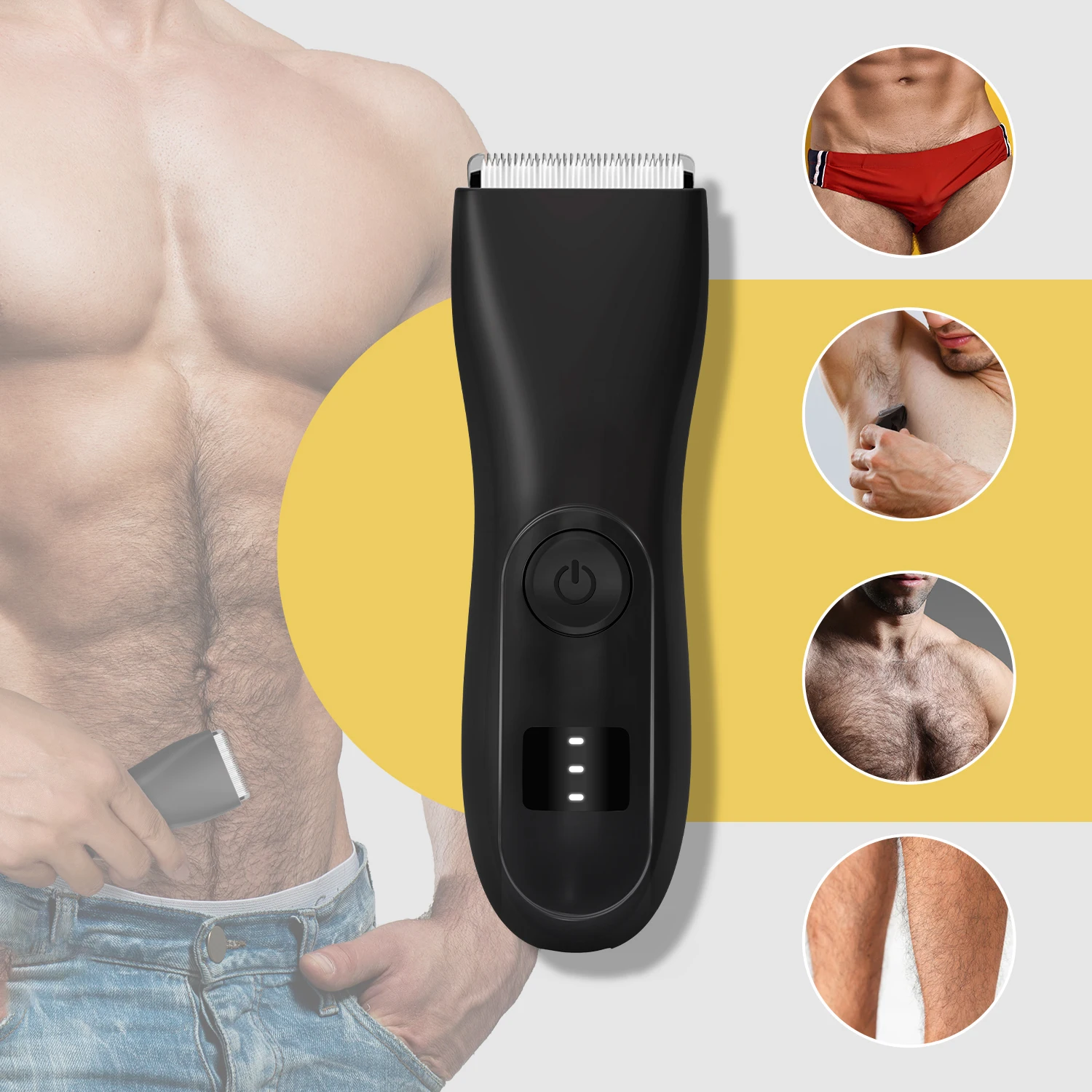 Men's Electric Body Hair Trimmer Waterproof Groin/Ball Shaver Rechargeable Groomer Clipper for Pubic & Armpit Full Body Shaving
